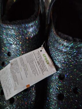 CROCS Women's Holographic Glitter Classic Clog - Black Sparkle